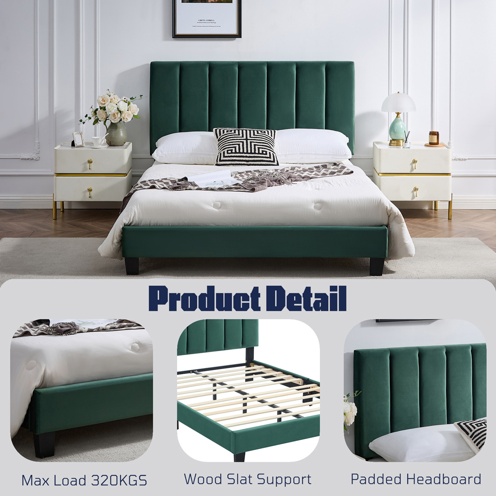 Furniture One King Size Green Upholstered Bed Frame with Adjustable Headboard Image 6