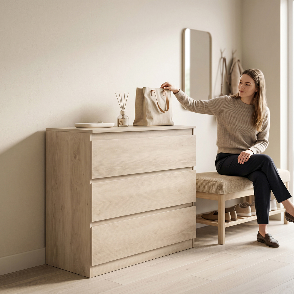 HOMCOM 3 Drawer Oak Storage Organiser Unit Image 4