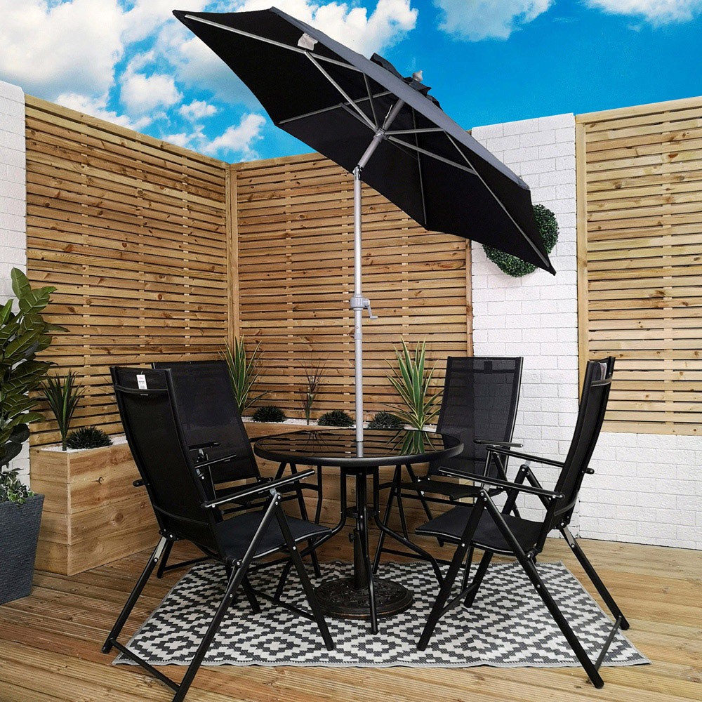 Samuel Alexander 4 Seater Round Outdoor Recliner Dining Set with Black Parasol Image 7