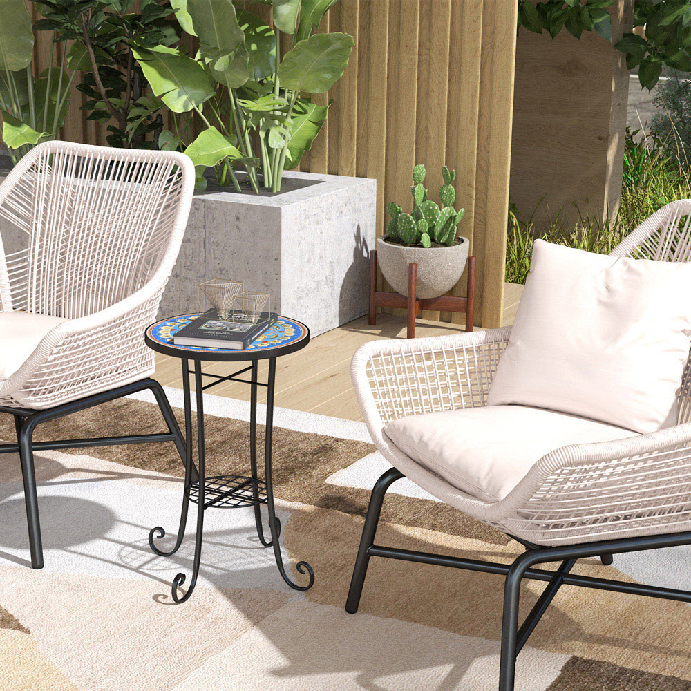 Outsunny Single Shelf Blue Round Mosaic Garden Side Table Image 7