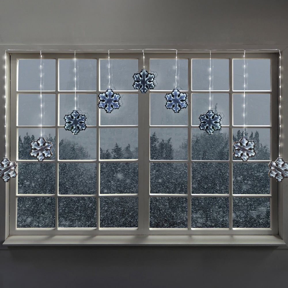 9 Piece Snowflake Infinity Curtain LightsBlue Image 1