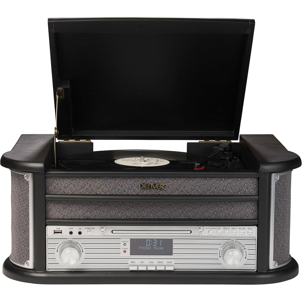 Denver MRD-51BT 9 in 1 Black Wooden Retro Bluetooth DAB Radio Record Player with Speakers Image 3