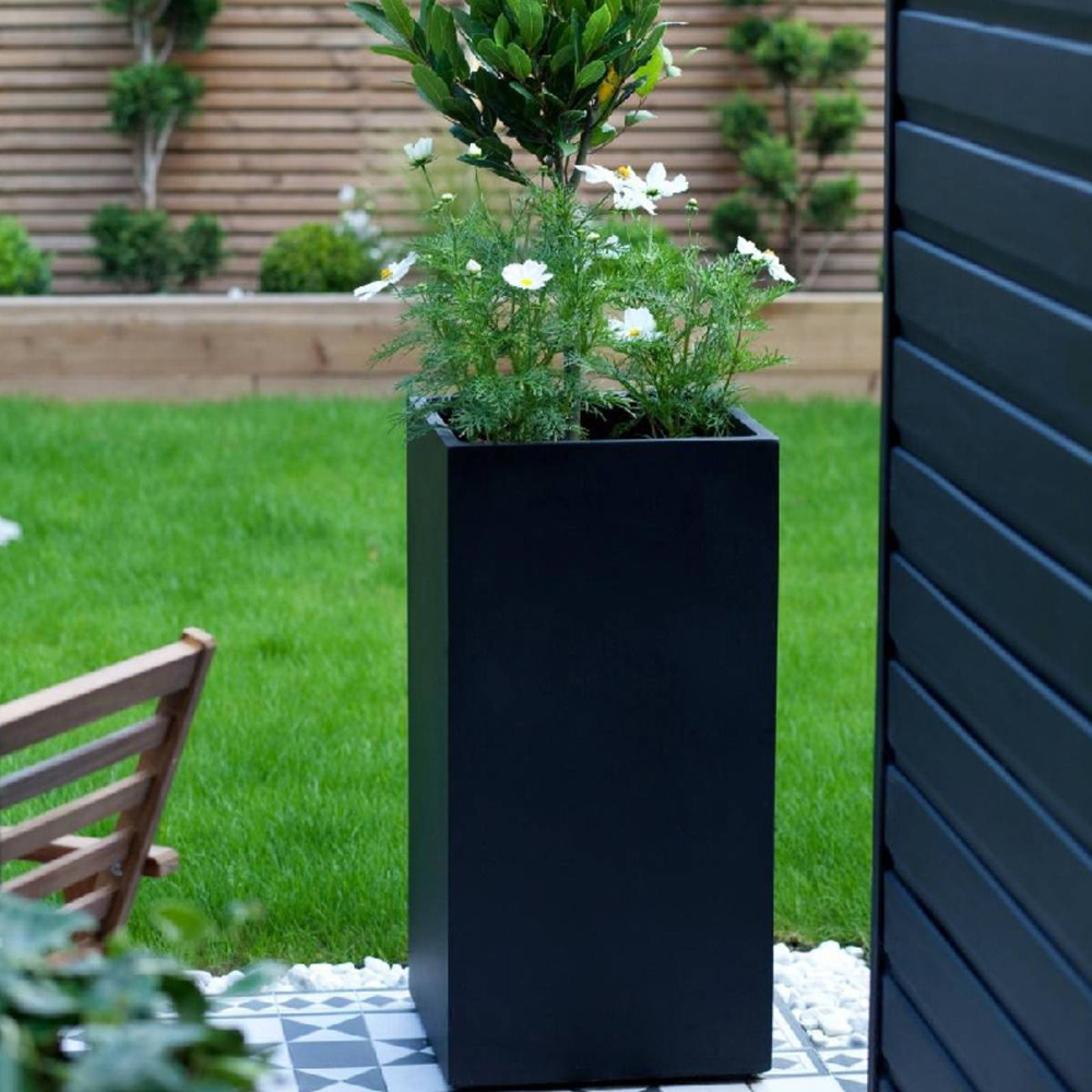 wilko Black Light Concrete Fibrestone Square Outdoor Plant Pot 50cm Image 5