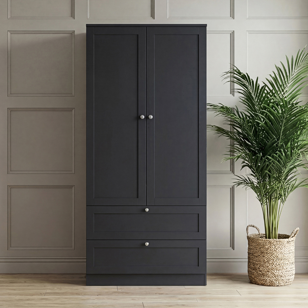 VIDA DESIGNS Altino 2 Door 2 Drawer Black Shaker-Style Wardrobe Image 3