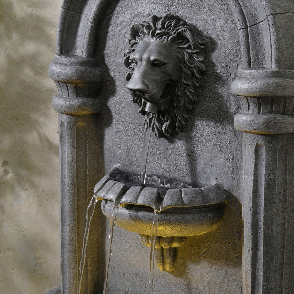 Teamson Home Natural Stone Tiered Lion Head LED Water Wall Fountain 81cm Image 7