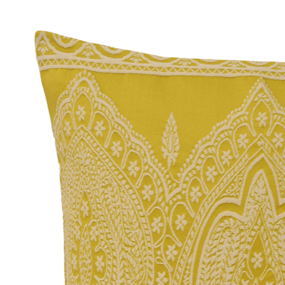 Paoletti Paisley Yellow Printed Cushion Image 2
