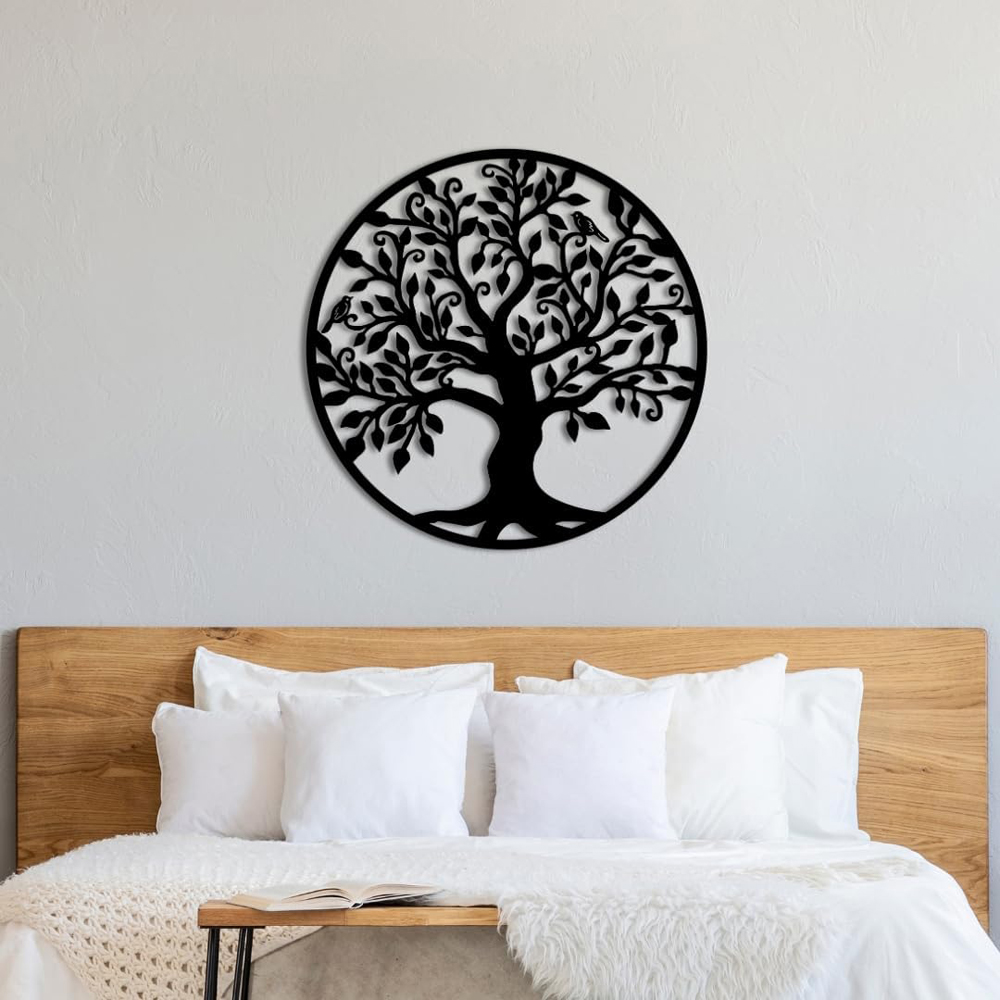 Decortie Tree of Life with Birds Black Metal Wall Decor Image 2