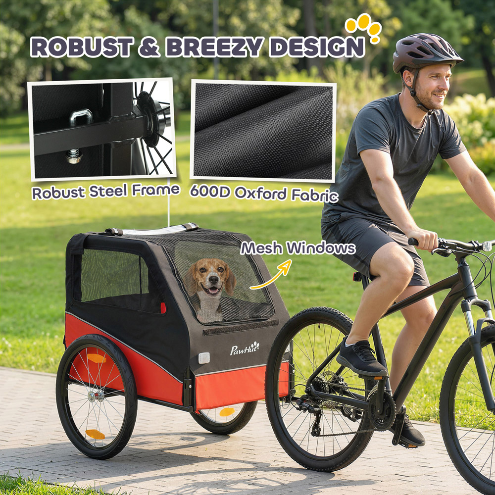 PawHut Red Small and Medium Dog Bike Trailer with Rubber Wheels Image 6