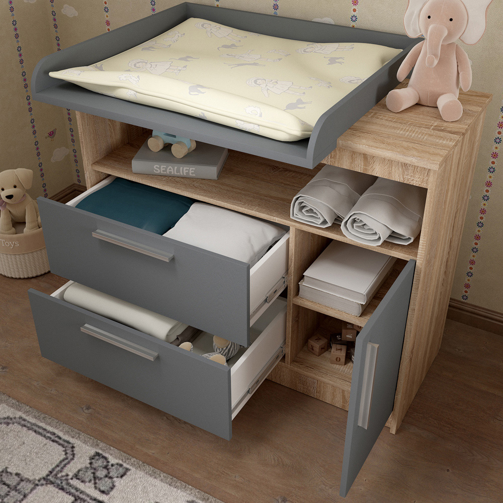Shefa 1150 Single Door 2 Drawer Single Shelf Cremona Oak and Graphite Kids Changing Unit Image 4