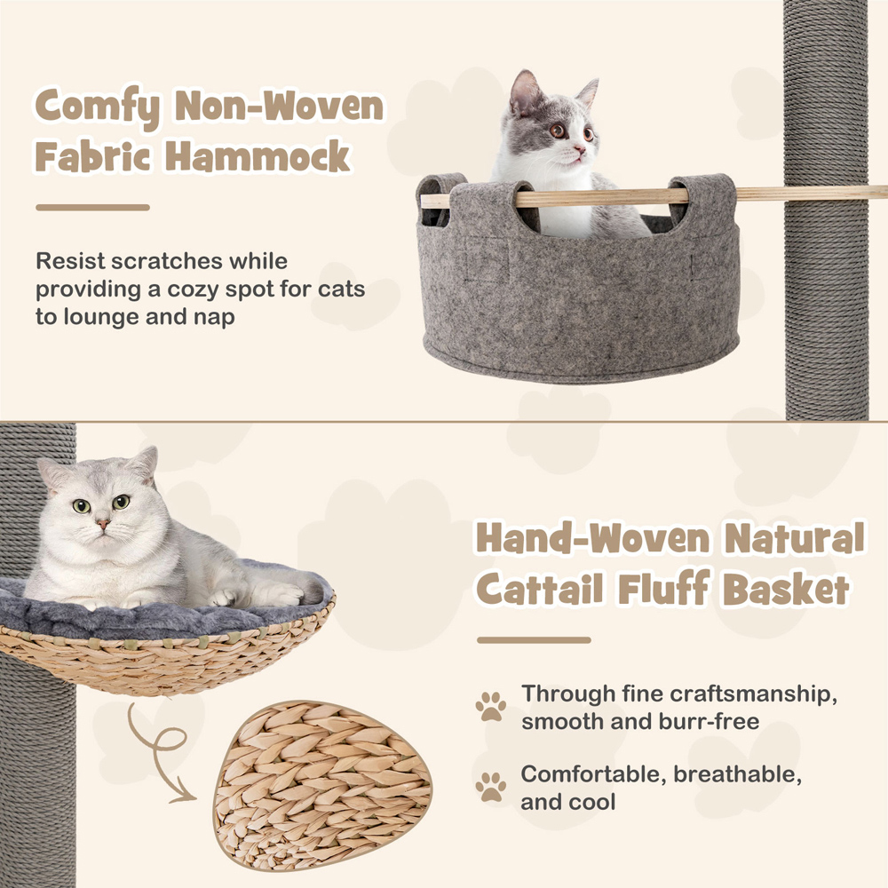 Costway 5 Tier Grey Adjustable Wooden Floor to Ceiling Cat Tree Image 7