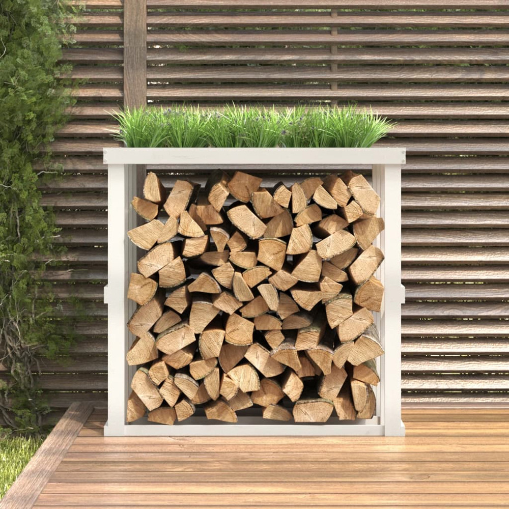 vidaXL White Solid Pine Wood Log Holder 108 x 52 x 106cm Image 2