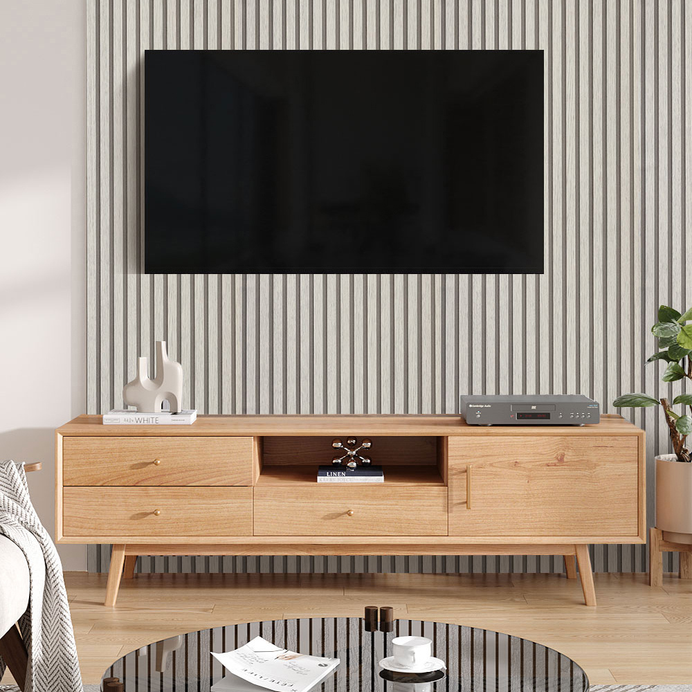 Living and Home Wood Grain Stripe Beige Rectangle PVC Self Adhesive Wall Sticker 10 Pack Image 2