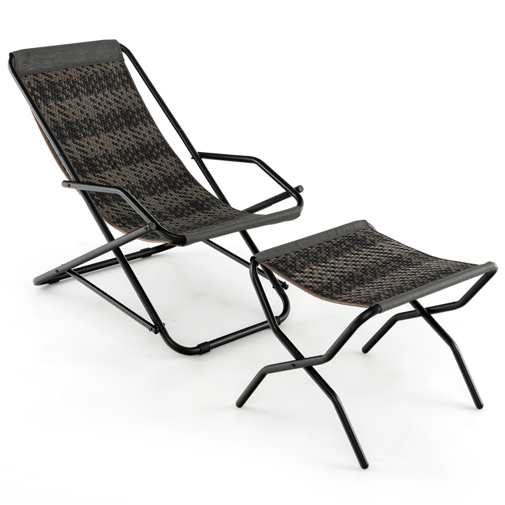 Costway Grey Outdoor Sling Chair with Footstool Image 2