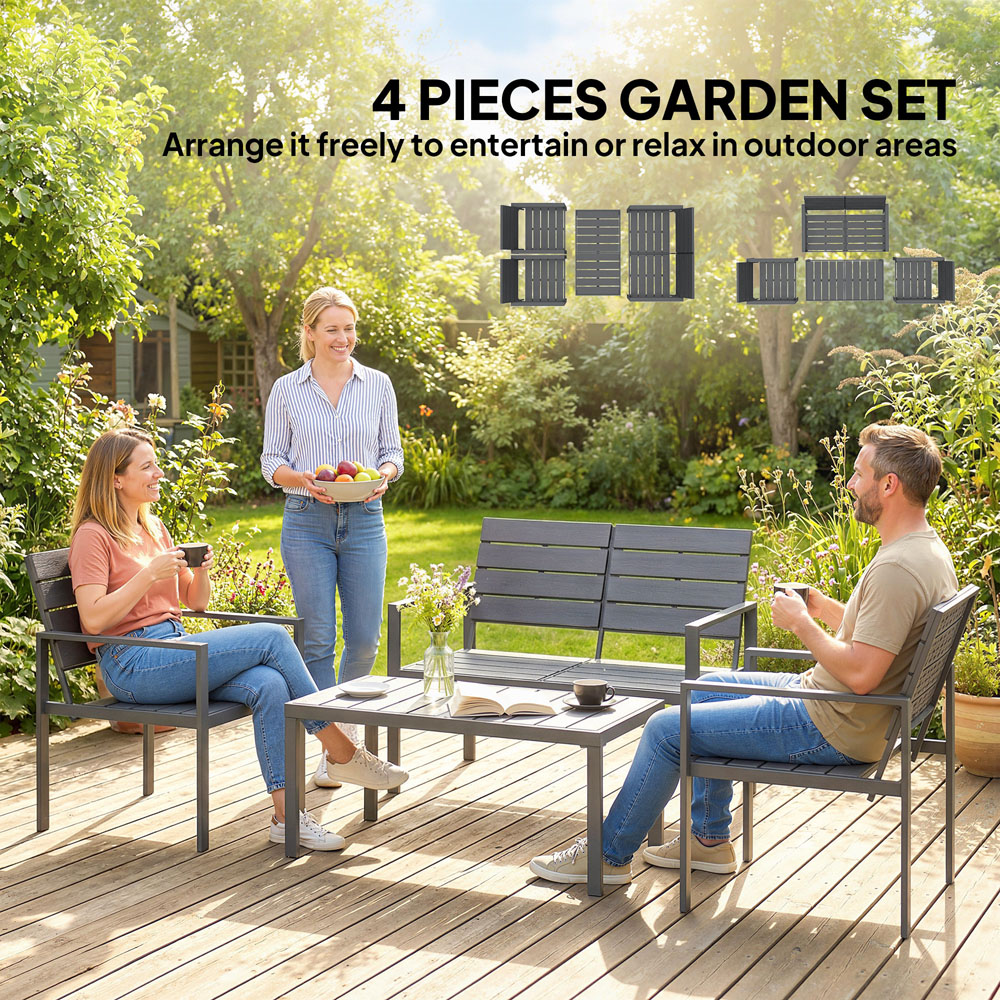 Outsunny 4 Seater Dark Grey Garden Sofa Set Image 4