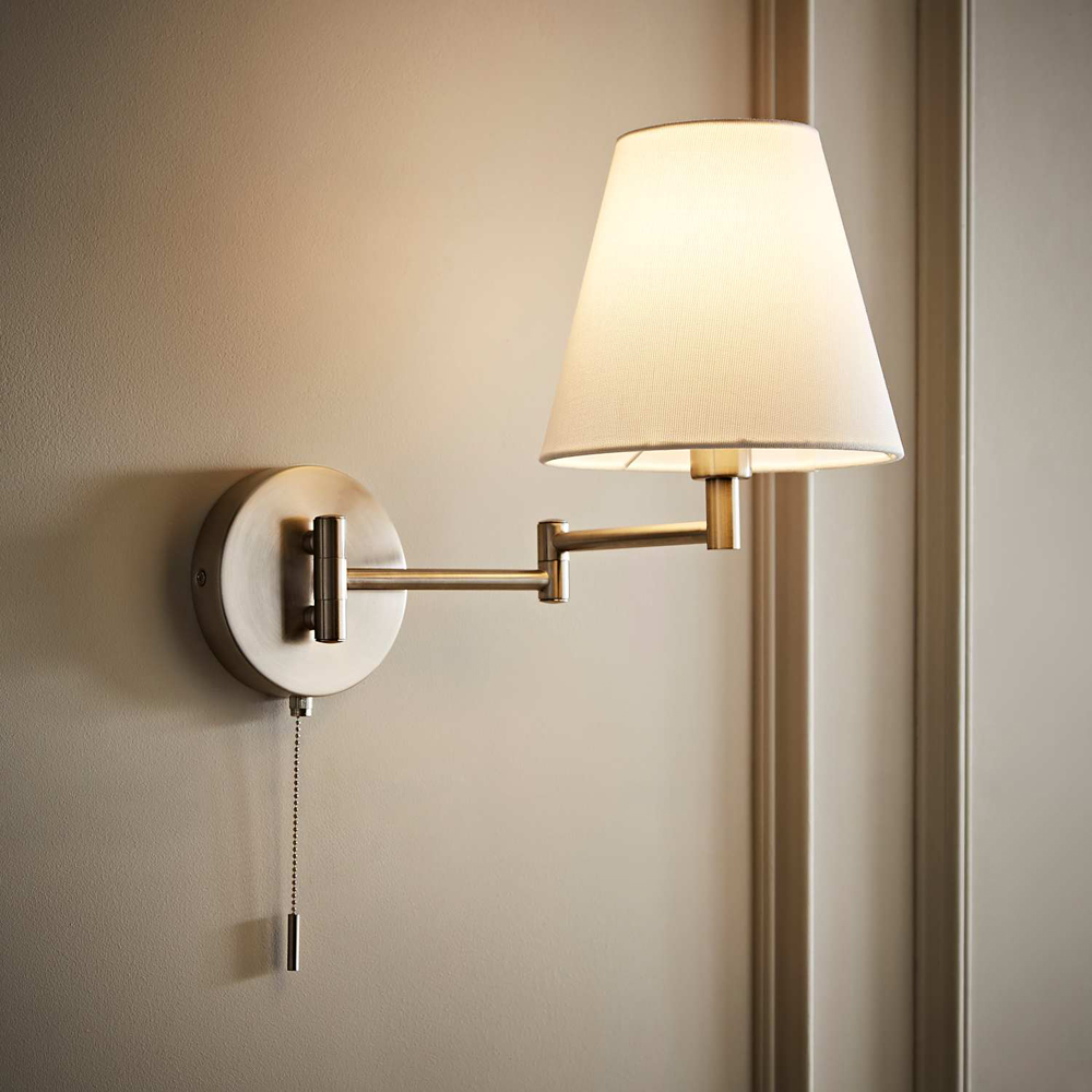 ValueLights Sonia Tapered Shade Brushed Chrome Adjustable Swing Arm Wall Light with Bulb 2 Pack Image 2
