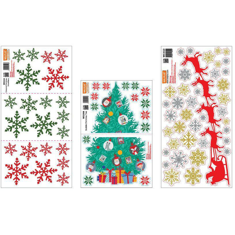 Walplus Santa Claus Snowflakes and Christmas Tree Self Adhesive Wall Sticker 76 Piece Image 3