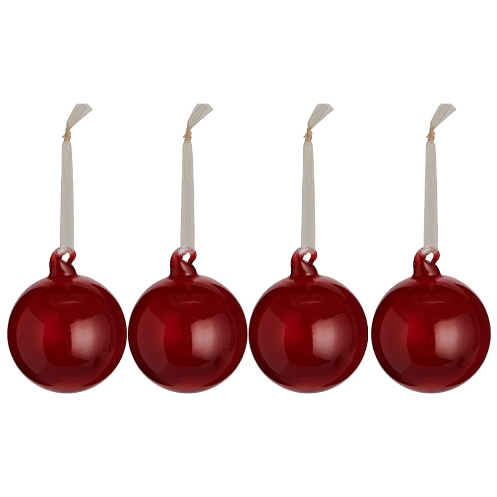 Wilko 4 Pack Winter Red Glass Baubles Image 2