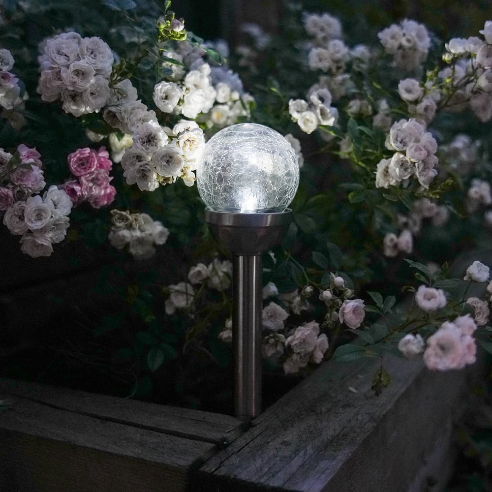 Streetwize Silver Solar Crackle Glass Ball Stake Light 6 Pack Image 2