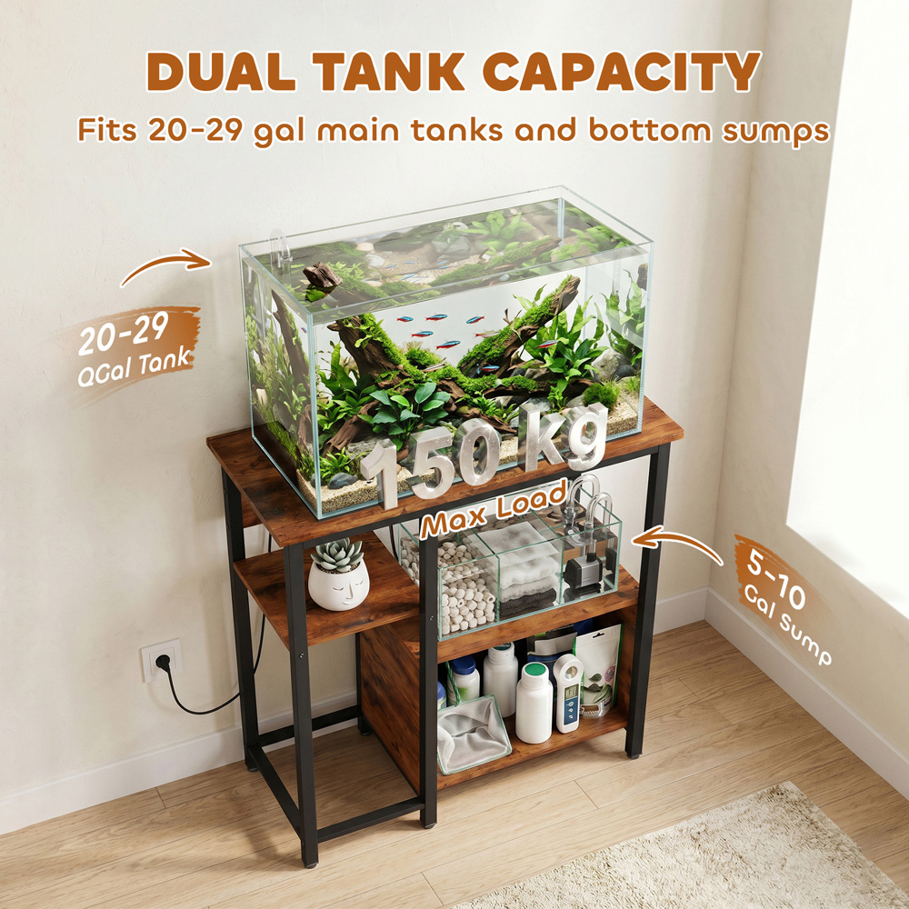 PawHut Rustic Brown Fish Tank Stand with Power Outlets Image 5