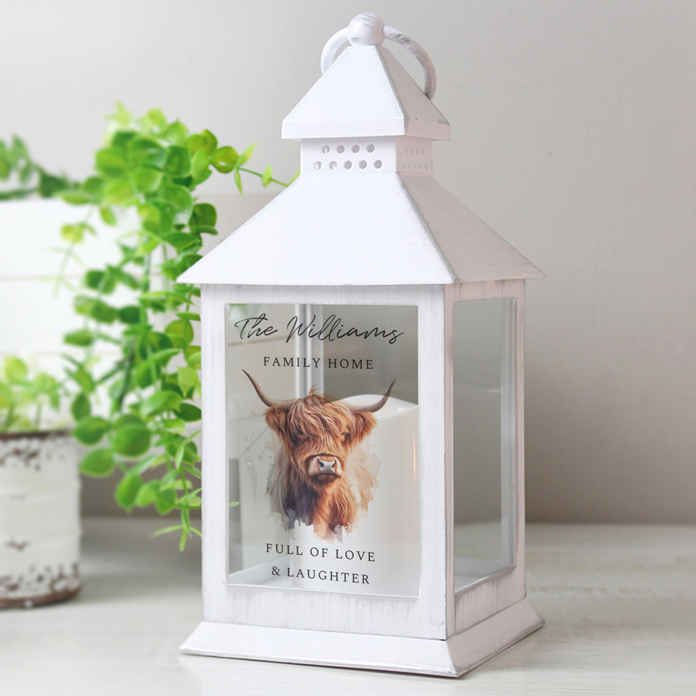 Personalised Memento Personalised Highland Cow LED Lantern Image 3