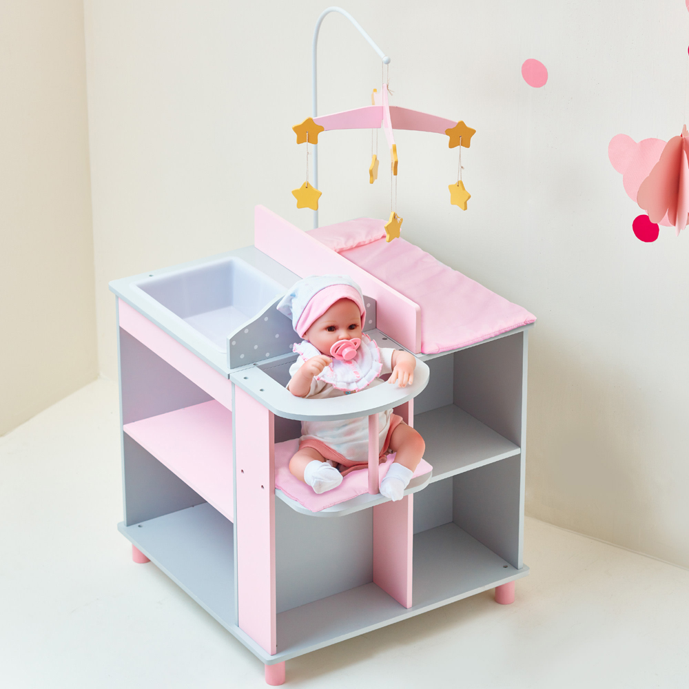 Teamson Kids Olivia's Little World Grey Polka Dots Princess Baby Doll Changing Station Image 6