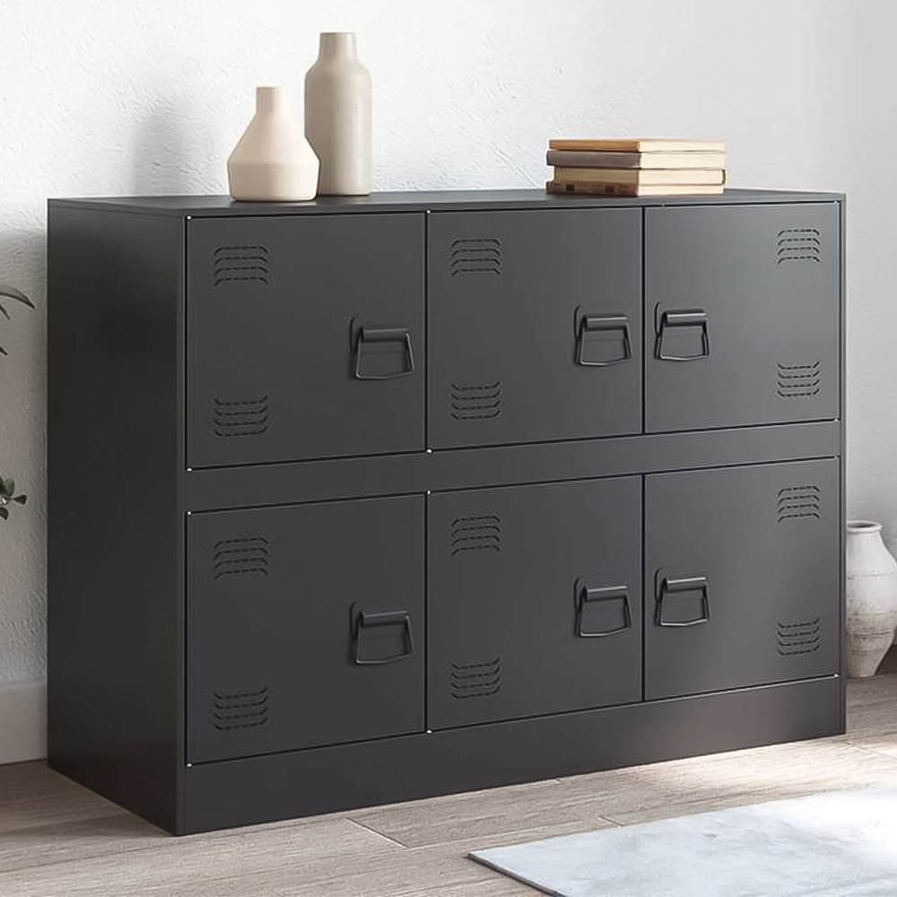 vidaXL 6 Door Black Metal Sideboard Image 1