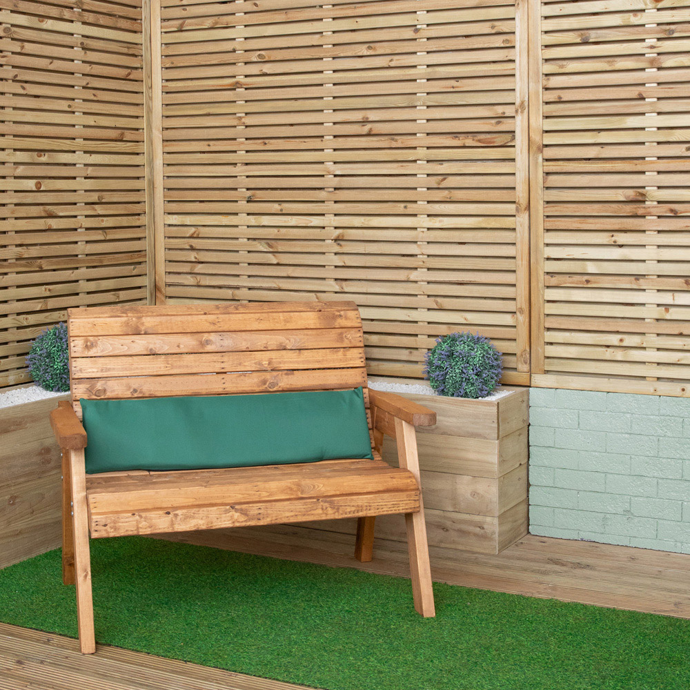 Samuel Alexander 2 Seater Green Wooden Garden Chair Cushion Base 99 x 20cm Image 5