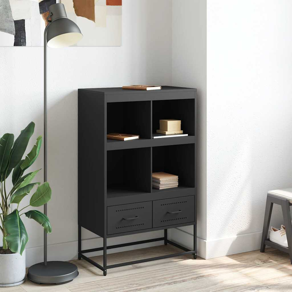 vidaXL 2 Drawer 4 Shelf Black Highboard Image 9