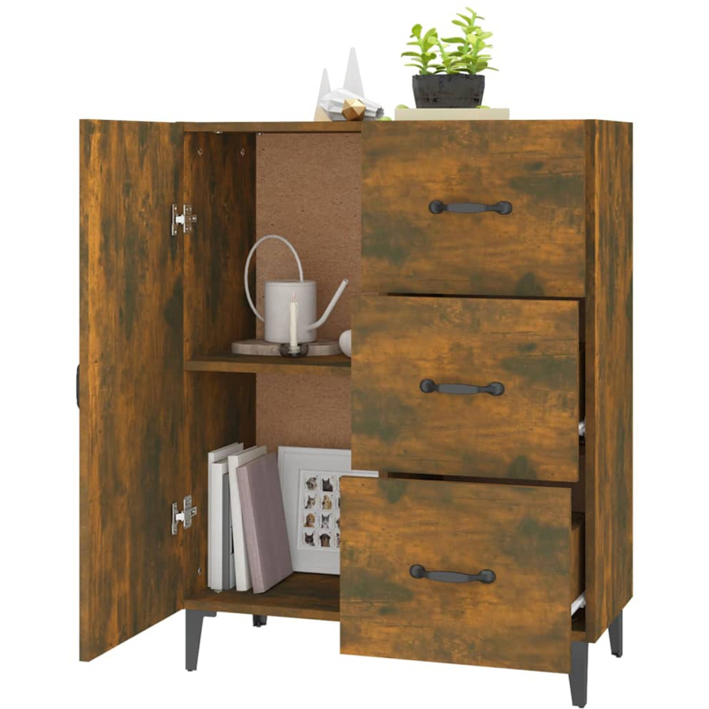 vidaXL Single Door 3 Drawer Smoked Oak Sideboard Image 4