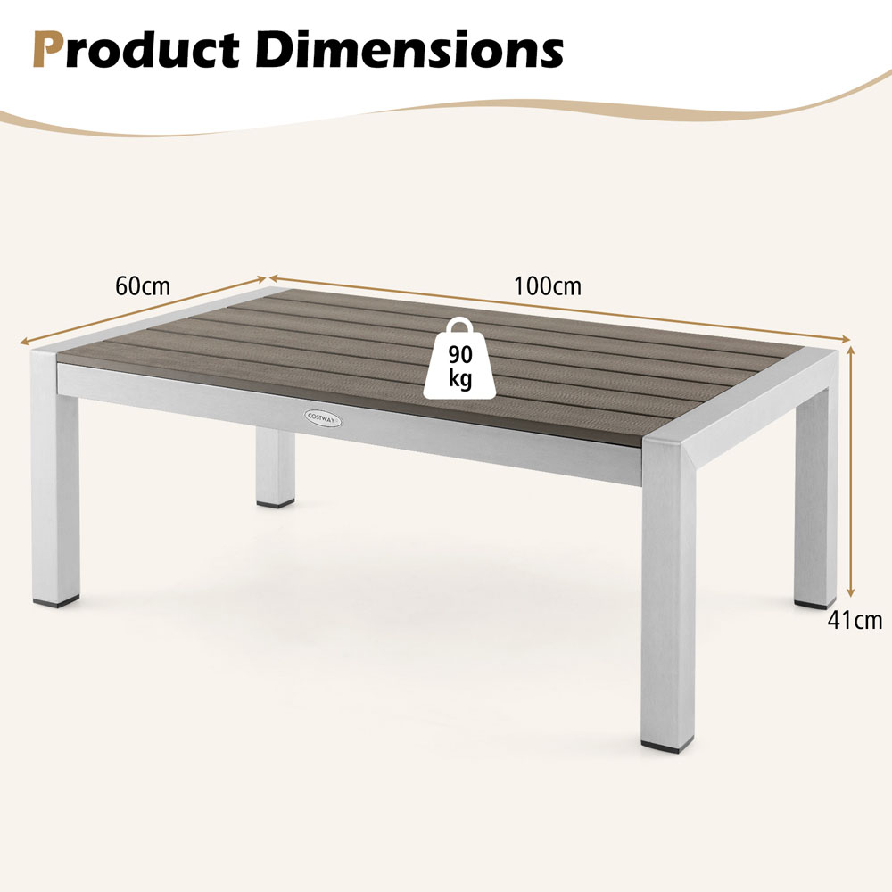 Costway Grey Aluminium Rectangular Coffee Table Image 8
