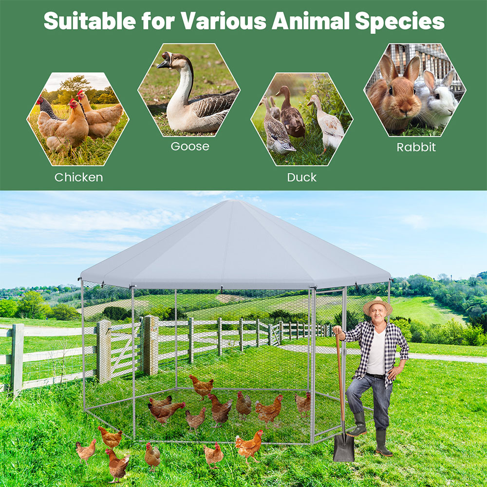 Costway Hexagonal Metal Chicken Coop with Lockable Door Image 5