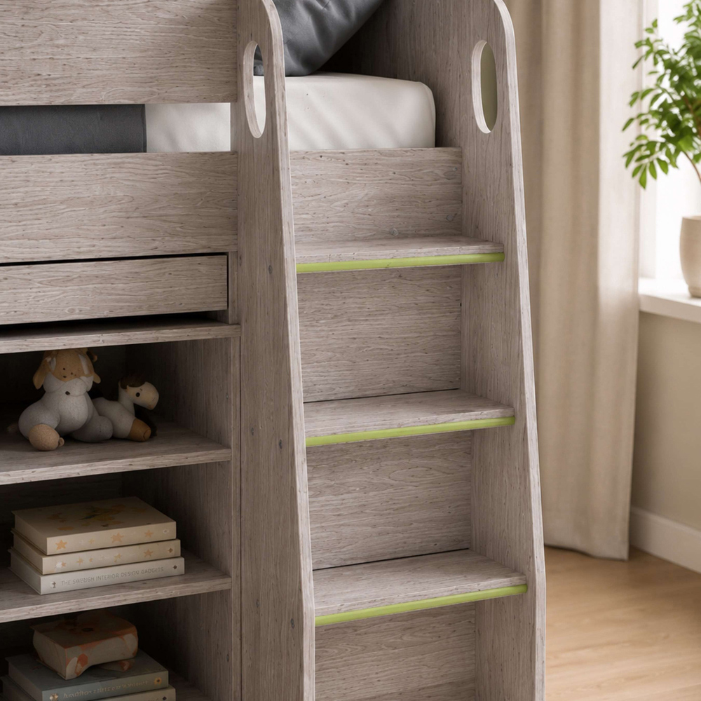 Julian Bowen Vespa Grey Oak Effect Mid Sleeper Bed with Desk Image 4