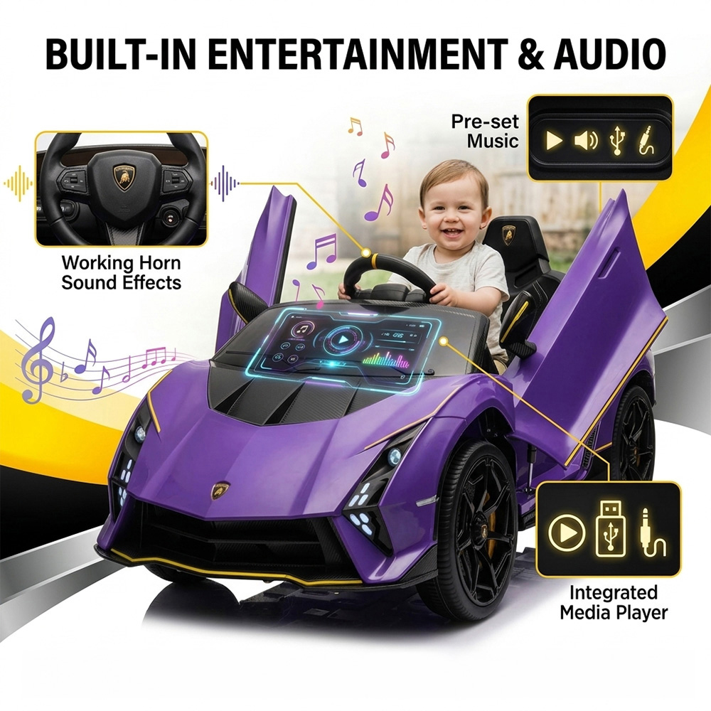 Alivio Kids Purple Lamborghini Ride-On Car with Remote and LED Lights 12V Image 4