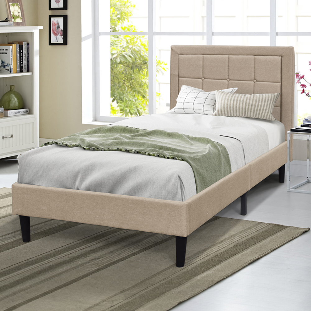 Brooklyn Single Stone Buttoned Headboard Bed Frame Image 1