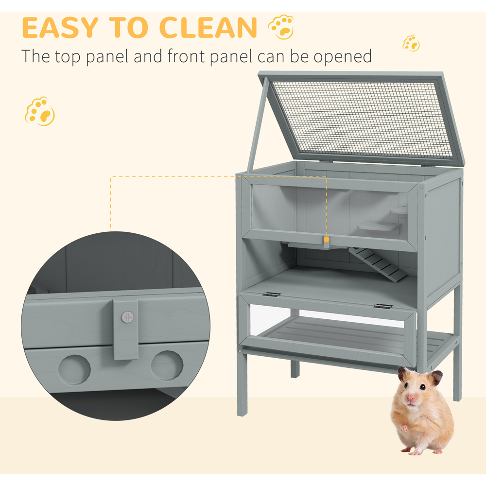 PawHut Grey Wooden Hamster Cage with Storage Shelf Image 5