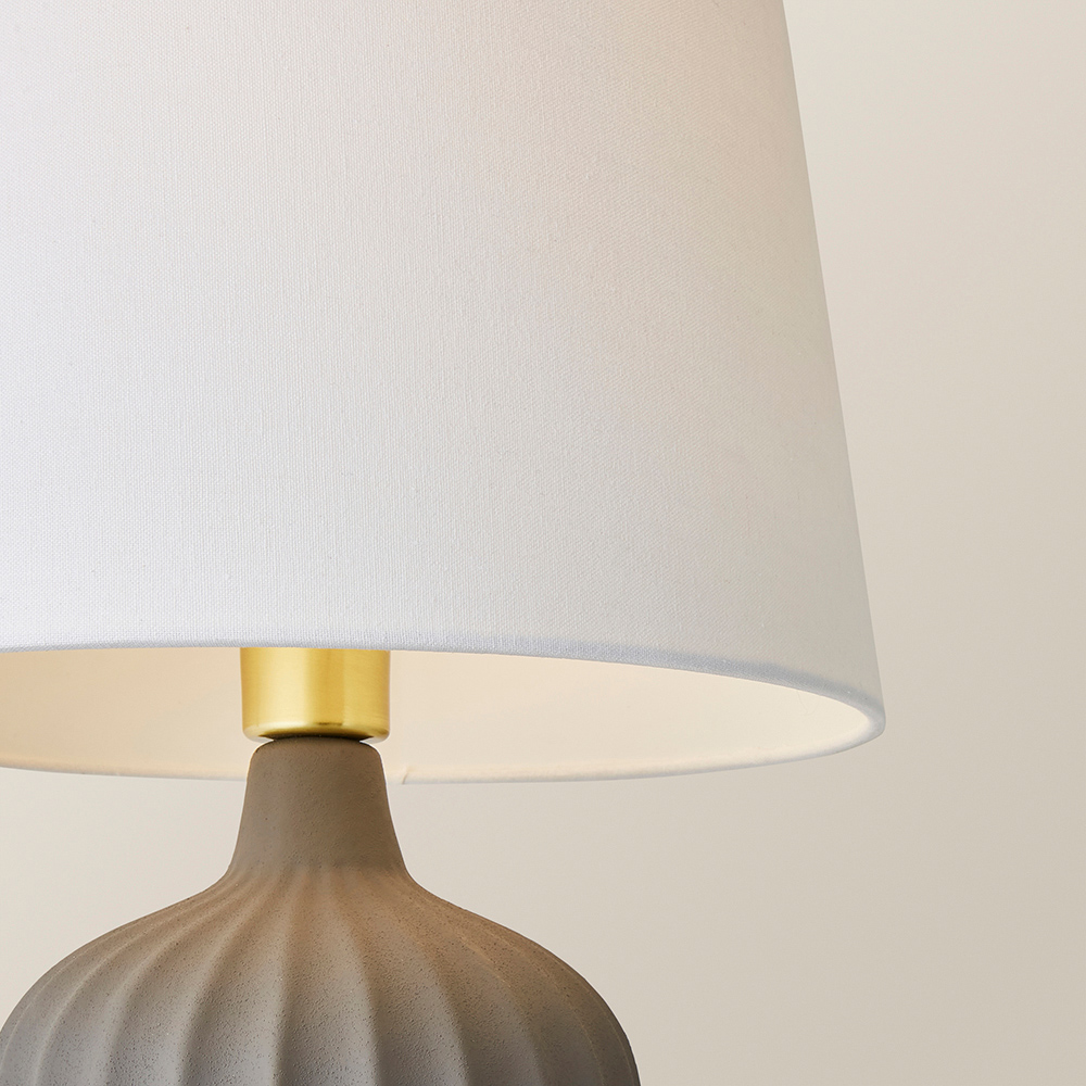 ValueLights Serena Natural Tapered Linen Lamp Shade Ribbed Ceramic Grey LED Table Lamp Image 3