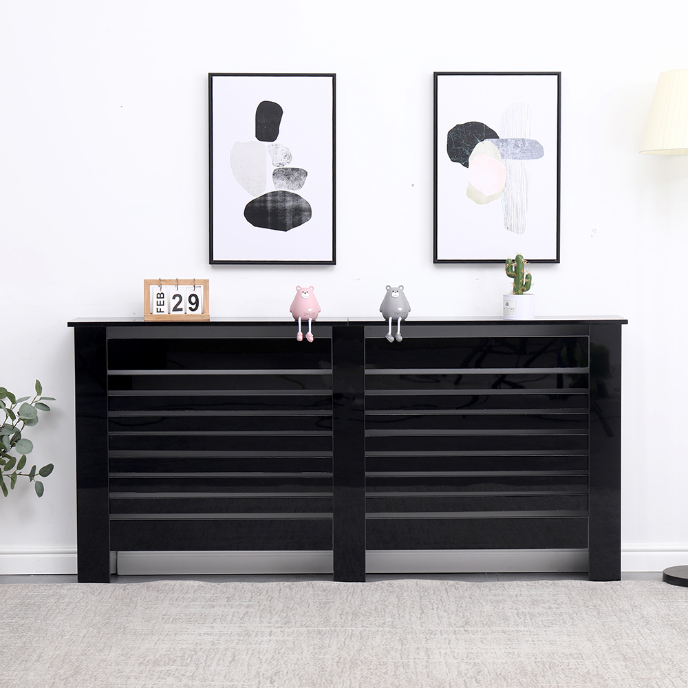 Portland Horizontal Slat High Gloss Black Radiator Cover Extra Large Image 6
