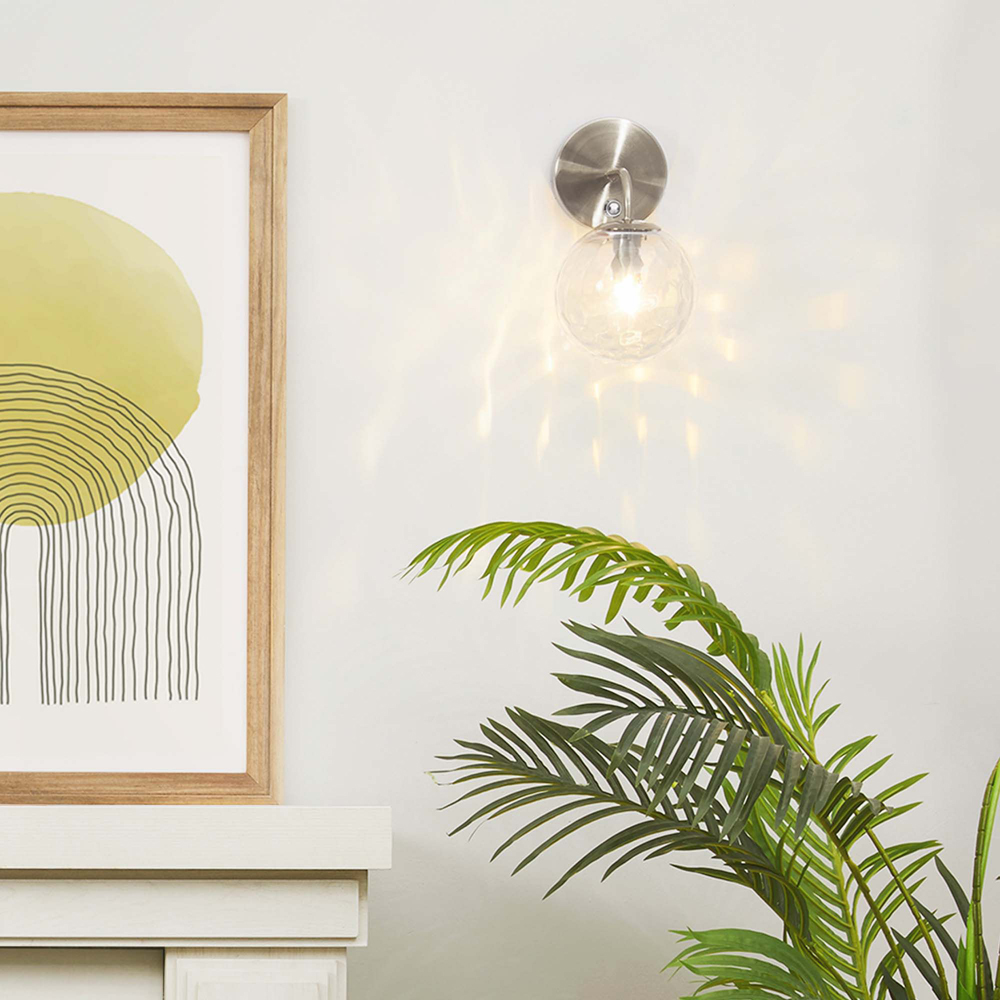 Teamson Home Silver Single Light Armed Wall Sconce Glass Globe Shade Image 2