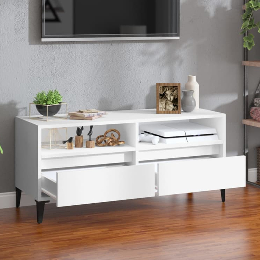 vidaXL 2 Drawer 2 Shelf White TV Cabinet Image 1