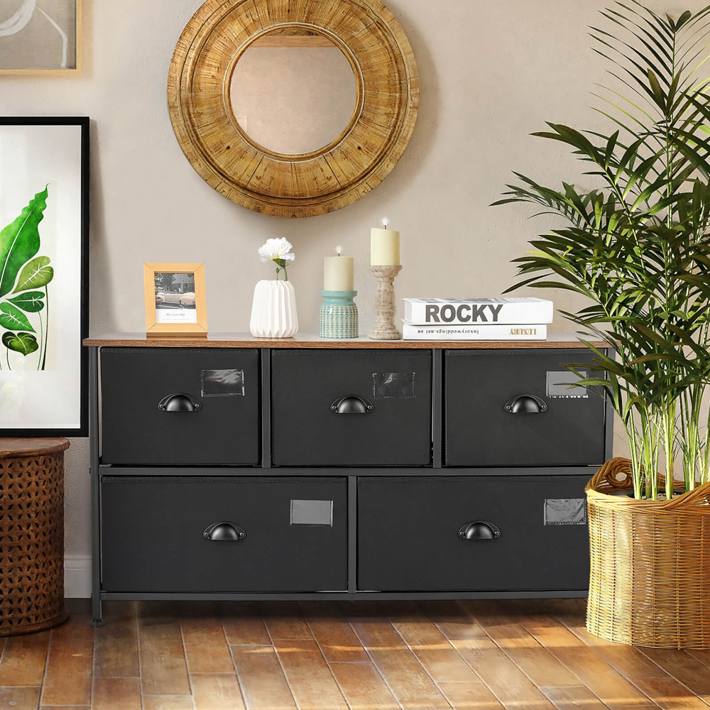 Costway 5 Drawer Black Cabinet with Labels and Removable Fabric Bins Image 4
