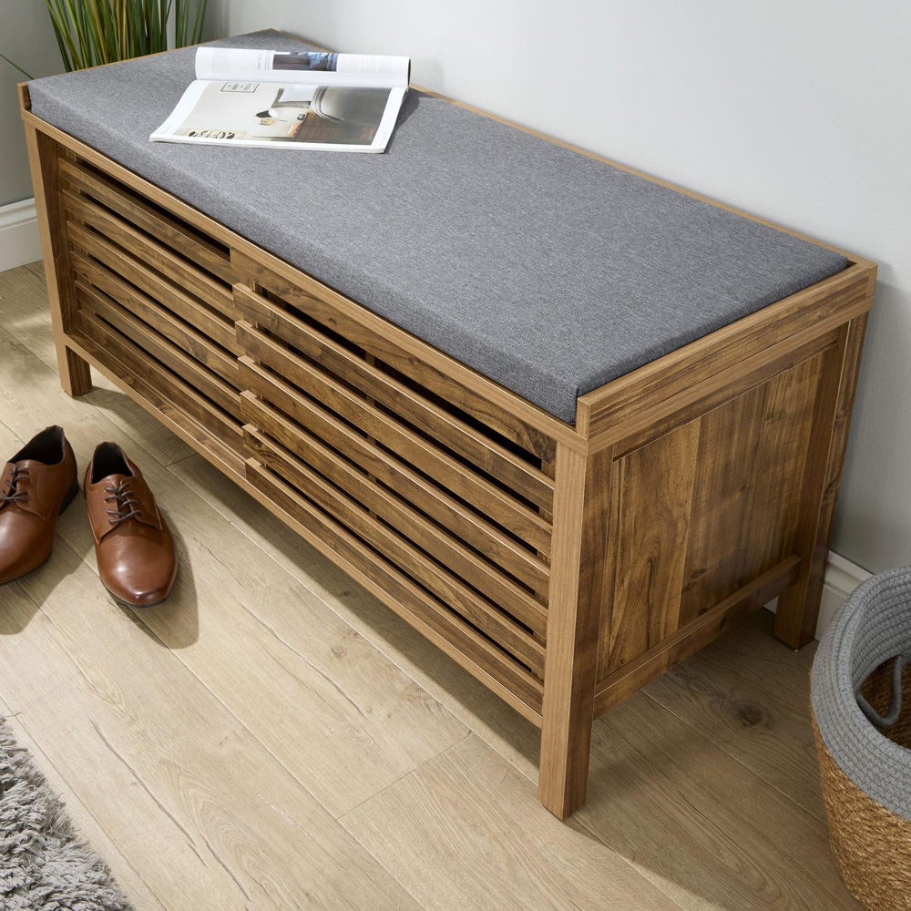 Home Source Luna 2 Sliding Door Oak Shoe Bench Image 5