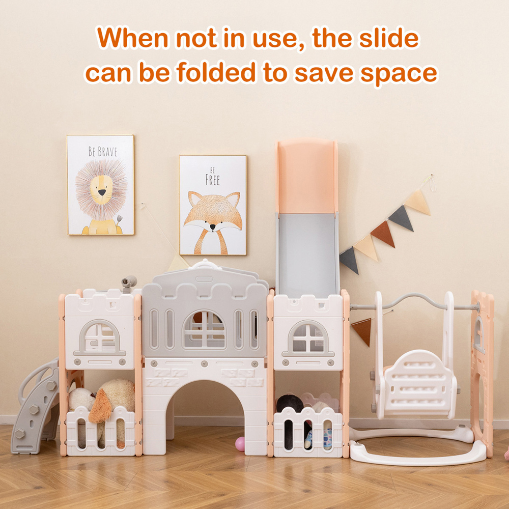 Costway 10-in-1 Toddler Pink Swing and Slide Set Image 6