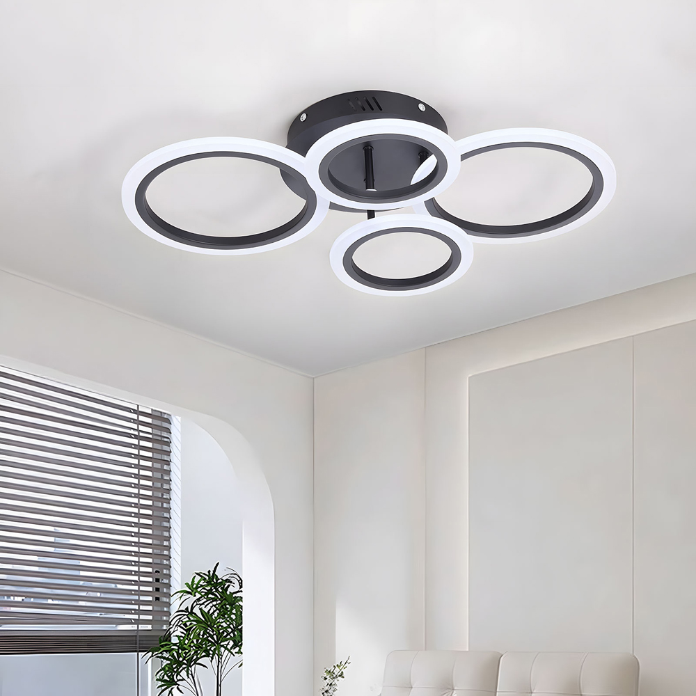 Living and Home Black and White 4 Ring LED Ceiling Light with Remote Image 2