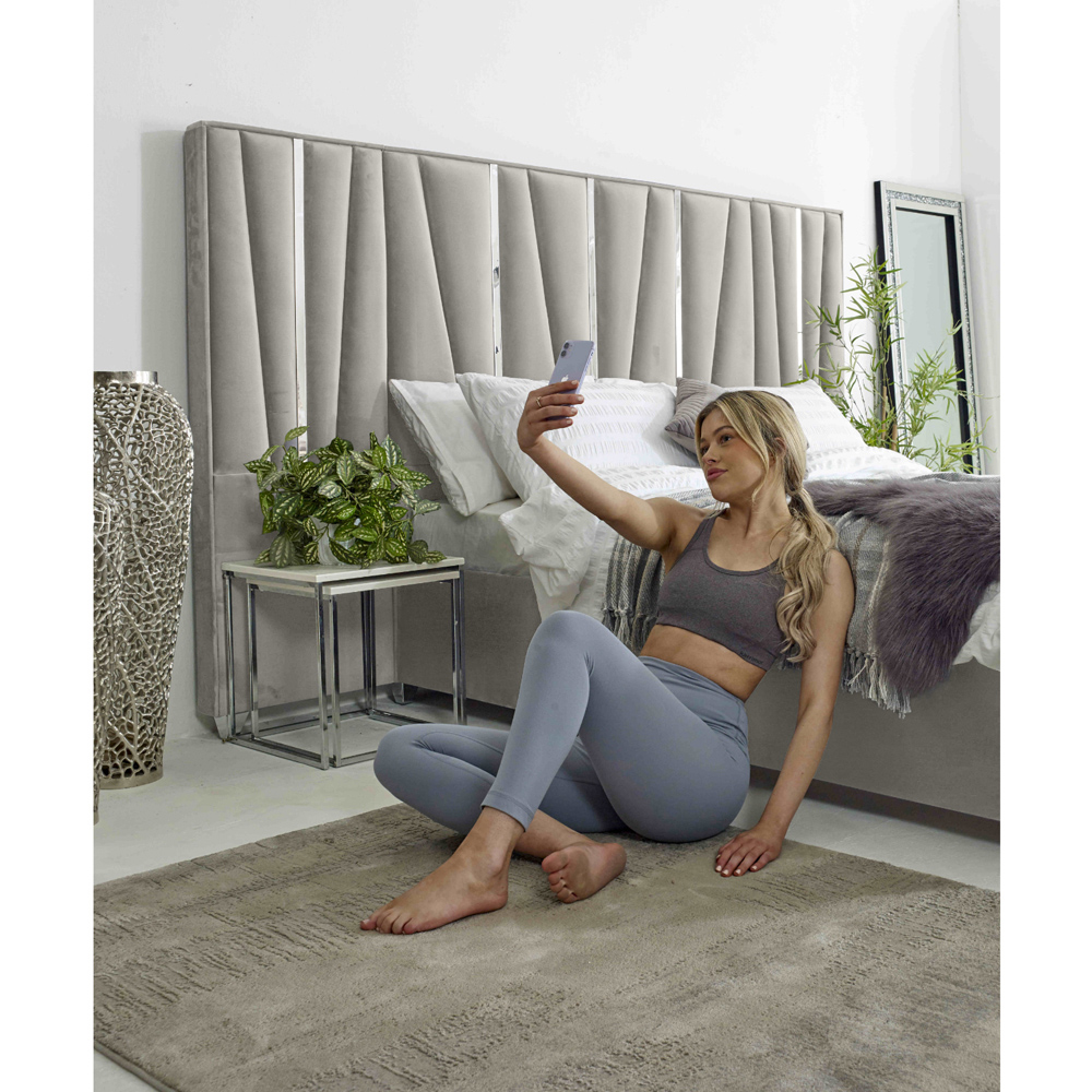 Eleganza Mila King Size Silver Plush Velvet Bed Frame with Lined Headboard Image 4