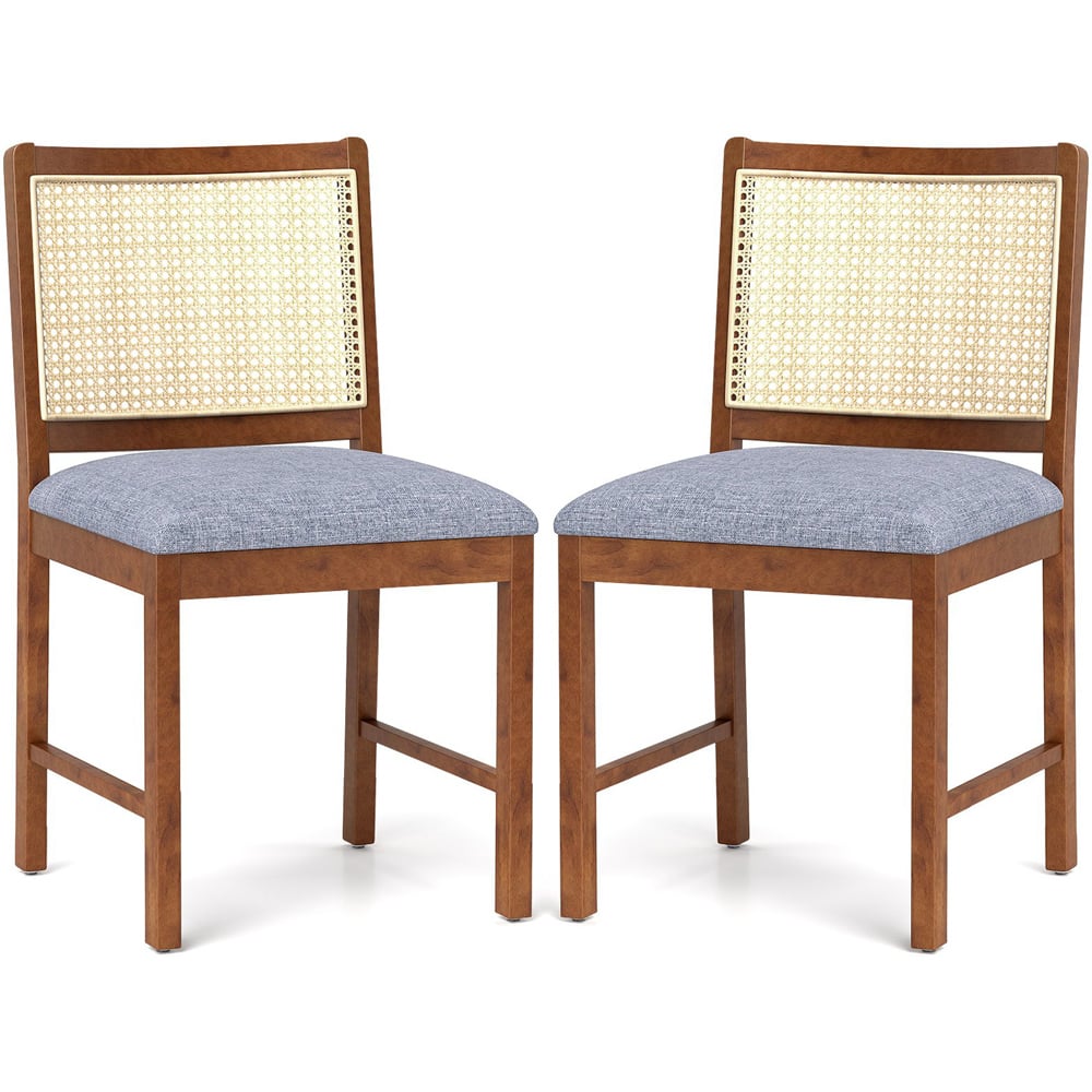 Costway Set of 2 Walnut Rattan Dining Chair with Padded Seat Image 2