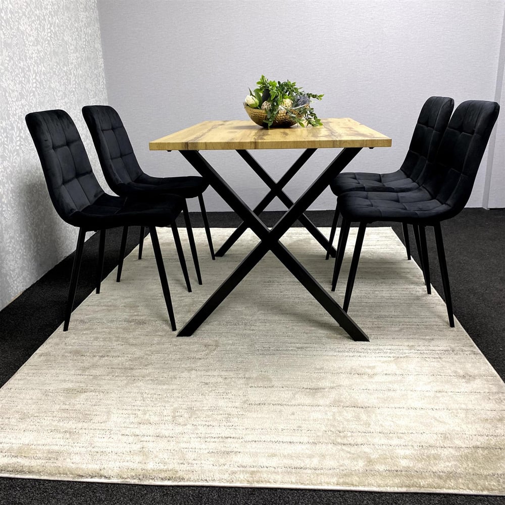 Kosy Koala 4 Seater MDF and Velvet Dining Table Set Black Image 2