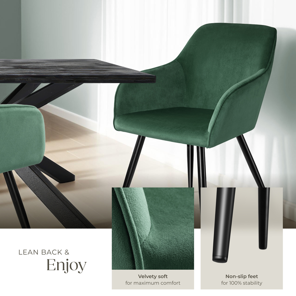 tectake Marilyn Dark Green and Black Velvet Look Padded Dining Chair Image 4