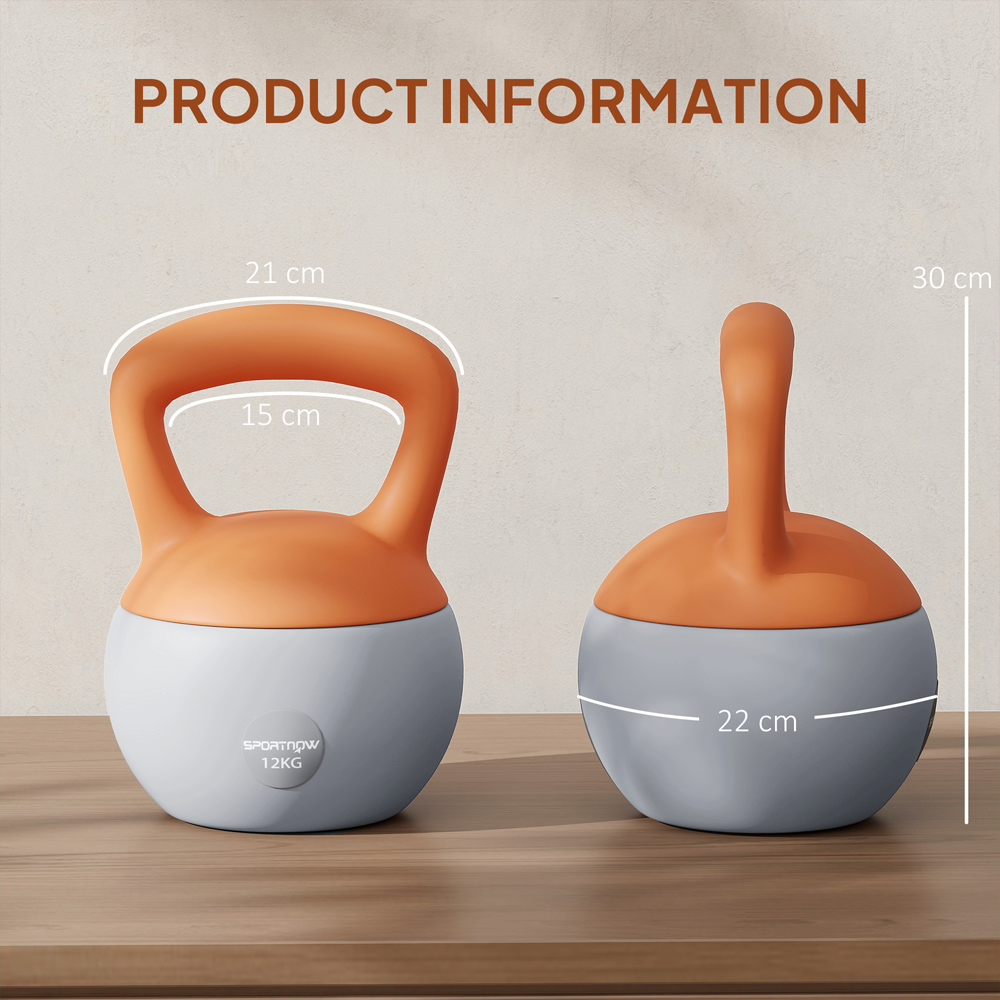 SPORTNOW Orange and Grey Kettlebell with Soft Body and Non-Slip Handle 12kg Image 9