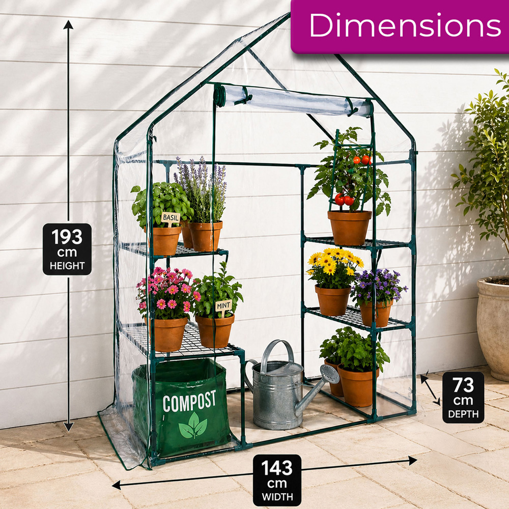 Neo 4 Shelf Green Galvanised Steel and PVC 4.7 x 2.4ft Mini Walk-In Greenhouse Image 8