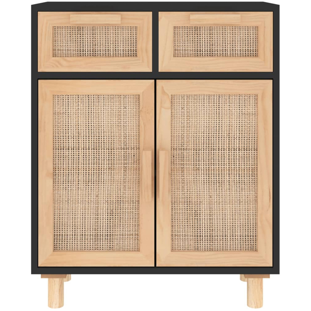 vidaXL 2 Door 2 Drawer Black and Natural Rattan Wooden Sideboard Image 3